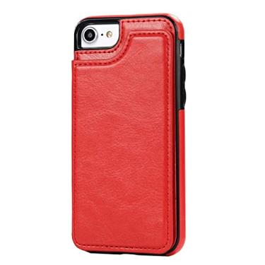 Imagem de Capa de couro slim fit luxuosa para iPhone 14 13 12 Pro XS Max XR X 6 6S 7 8 Plus SE 2022 5 5S Carteira Slots para cartão Flip Case, vermelho, para iPhone XR