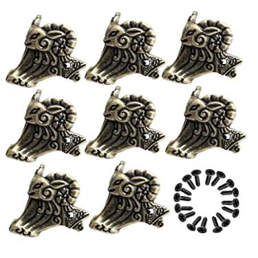 Imagem de SKYPRO 8 peças retrô caixa de música caixa de madeira caixa de presente decoração pés perna canto canto hardware (H bronze antigo 4,4 x 3,3 cm)