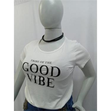 Imagem de Camiseta Off White Good Vibes Plus Size Bordada - Plusdavilla