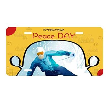 Imagem de DIYthinker Placa de licença com ilustração de esquis e bastão de esqui para esportes de inverno etiqueta decoração de carro dia da paz