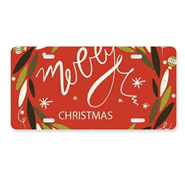 Imagem de DIYthinker Ilustração de folha de guirlanda colorida de Natal Placa de licença Decoração de aço inoxidável Etiqueta de automóvel