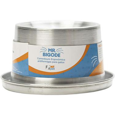 Imagem de Comedouro Ergonômico NF Pet Mr. Bigode Antiformigas Prata para Gatos - 250 mL