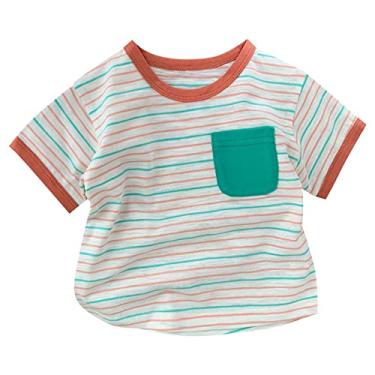 Imagem de Camiseta feminina de verão com cores contrastantes, estampa listrada, bolso no peito para meninos casual ao ar livre para 0 a 6 anos, camiseta bebê menino e menina (verde, 5-6 anos)