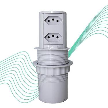 Imagem de Mini Torre De Tomada Manual Cinza 2 Tomadas 10A Totem 2220W