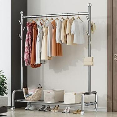 Imagem de Rack Para Roupas Com Rodas, Organizador De Roupas De Aço Inoxidável Para Lojas De Roupas, Racks De Exibição De Varejo, Cabide Autônomo Com Rodízios Giratórios Para Pendurar, Organização De Pratele