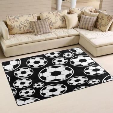 Imagem de GuoChe Bola de futebol preto e branco tapete de área 99 cm x 152 cm tapete sem queda tapete de jogo para sala de jogos cozinha sala de estar estudo jogar