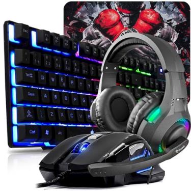 Imagem de Evolut Kit Gamer Periféricos Teclado Led RGB + Mouse led 7 Cores 3200dpi + Headset gamer RGB P3 + Pad Speed estampado