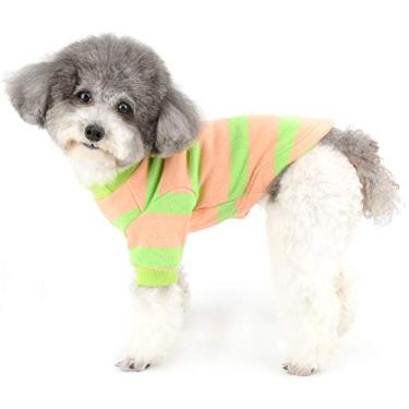 Imagem de Ranphy Roupas de malha de cachorro pequeno listrado roupa de cachorro camisa cachorro suéter fino moletom macio cachorrinho pulôver regata duas mangas curtas vestuário para animais de estimação rosa