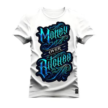 Imagem de Camiseta Plus Size Casual Malha Confortável Estampada Money Rilches Branco G5