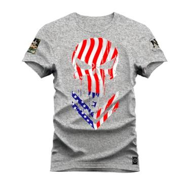 Imagem de Camiseta Plus Size Premium Estampada Algodão 30.2 American Star Cinza G1