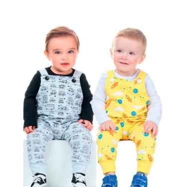 Imagem de Kit conjunto de inverno Menino jardineira longa em moletom Felpudo com body 4 Peças