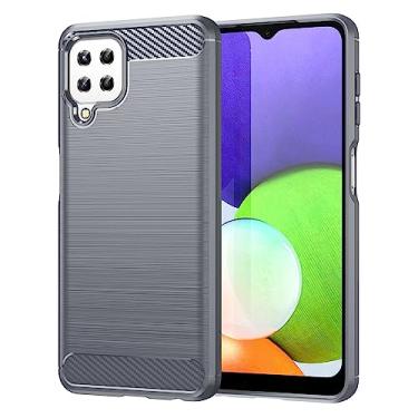 Imagem de Capa de celular para Samsung Galaxy F22, fibra de carbono refinada, anti-queda, anti-impressões digitais, proteção total cinza