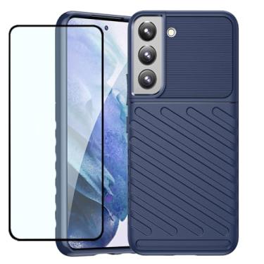 Imagem de GTBDEKI Capa de celular para Galaxy S22, capa para Samsung S22 SM-S901U com protetor de tela, capa traseira de TPU de borracha flexível antiarranhões à prova de choque para Samsung Galaxy S22 5G azul