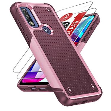Imagem de LeYi Capa para Moto G Play 2023, capa para Moto G Pure/G Power 2022 com protetores de tela [2 unidades], parte traseira rígida de policarbonato de camada dupla e capa macia com absorção de choque para Motorola G Play 2023, vermelho e rosa