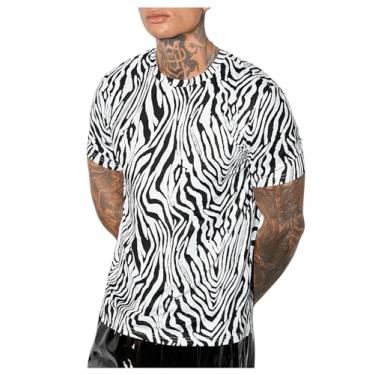 Imagem de WDIRARA Camiseta masculina gola redonda manga curta verão casual zebra, Preto e branco, M