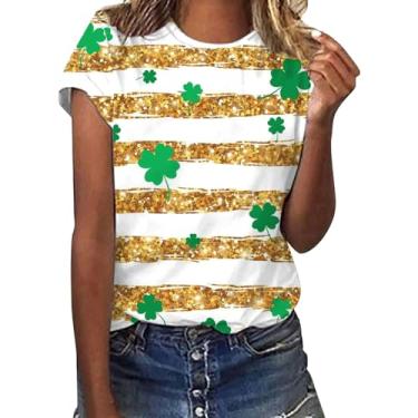 Imagem de Camisetas femininas do Dia de São Patrício com trevo da sorte túnica verde 2024 roupas modernas do dia de São Patrício, Dourado, P
