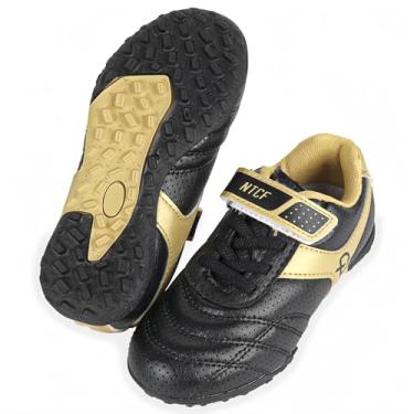 Imagem de Linkidea Chuteiras de futebol infantil TF sem cadarços, chuteiras de futebol sem cadarço para crianças unissex, Preto, 12 Big Kid