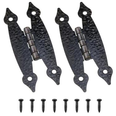 Imagem de Zangc Dobradiças planas antigas vermelhas dobradiças decorativas hammercraft face moldura embutida dobradiças H 3,46 polegadas × 1,114 cm -2 peças