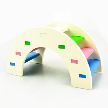 Imagem de Hamster Toy Rainbow Bridge Gangorra – Animais de estimação pequenos, ponte de madeira, escalada, playground, presente para hamsters sírios anões, ratos (branco)