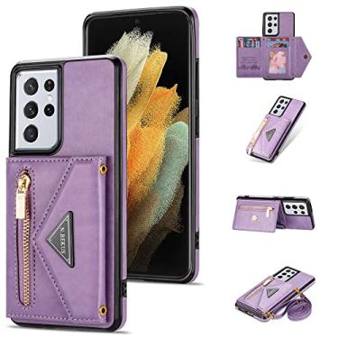 Imagem de Furiet Capa carteira para Samsung Galaxy S24 Ultra 5G com alça de ombro transversal, bolsa flip de couro PU com zíper bolsos para cartões, suporte robusto para celular S24Ultra 24S S 24 24Ultra roxo