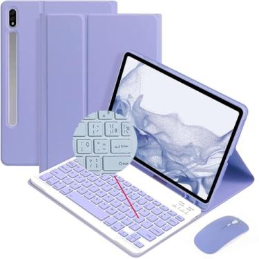 Imagem de Capa para Galaxy S9/S9FE SM-X710/X716B/X718U SM-X510/X516B/X518U 2023 com teclado, com teclado ABNT2 Bluetooth sem fio captado e magnético, suporte para S Pen, fólio (Roxo)
