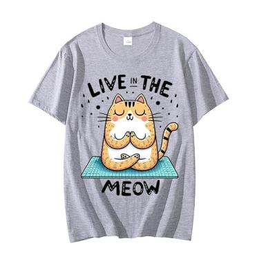 Imagem de Fashion Live in The Meow Camisetas femininas casuais de verão manga curta gola redonda, Cinza, 4G
