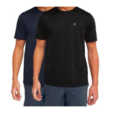 Imagem de Champion Camiseta masculina grande e alta - pacote com 2 camisetas de secagem rápida de desempenho ativo, Preto/azul marinho, GG Alto