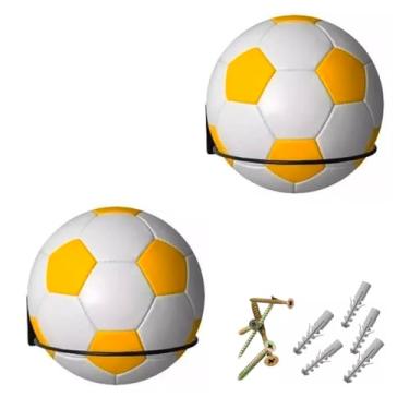 Imagem de Kit 02 Suporte Bola Futebol Basquete Vôlei 16x16cm Aço Reforçado Preto + Parafusos e Buchas
