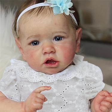Imagem de SHENGX 22 Polegada/55Cm Bebe Reborn Realista Silicone Solido,Corpo Macio E Fofo Boneca Renascida Realista,Banda De Cabeça Branca E Apertada Você Pode Tomar Banho, Olhos Azuis,Meia calça branca,Menino