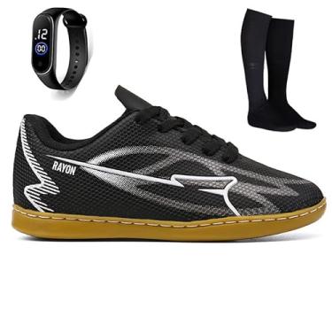 Imagem de Kit Chuteira Infantil Futsal Meninos Quadra Futebol de Salão + Meião + Relógio