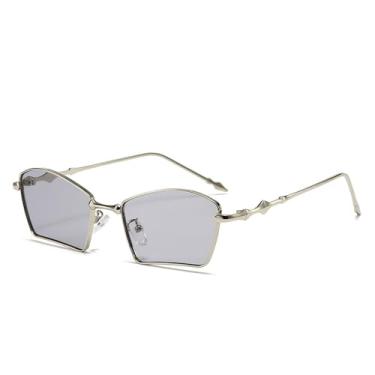 Imagem de VFDHN Óculos de sol em forma de leque feminino, armação de metal, vintage quadrado, óculos de sol masculino, viseira para dirigir, roxo prateado, tamanho único