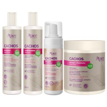 Imagem de Kit Apse Cachos Shampoo + Condicionador + Mousse + Ativador Tratamento Capilar Cacheado Vegano