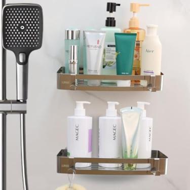 Imagem de LUMAI Kit com 2 Suportes Porta-Shampoo e Sabonete Retangular em Aço Inoxidável, Acessórios para Banheiro e Cozinha, Suporte de Banheiro com Instalação Fácil e Prática, Resistente à Umidade – Prata