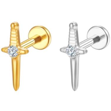 Imagem de LOMISS Piercing Helix Conch Piercing Orelha Piercing Nariz Titanio Piercing Labret Tragus Zircônia (Dourado)