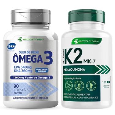 Imagem de Kit Vitamina K2 MK7 149MCG + Omega 3 Ultra 1360Mg Epa Dha Cert. Pureza Qualidade IFOS 210Cáps
