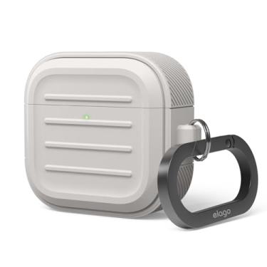 Imagem de elago Capa Armor compatível com AirPods 4 – Capa para AirPods 4ª geração, mosquetão incluído, suporta carregamento sem fio, resistente a choques, proteção total (pedra)