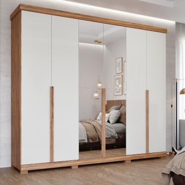 Imagem de Guarda Roupa Casal com Espelho e Pés 6 Portas 100 MDF Guarapari Panan - Cinamomo/Off White
