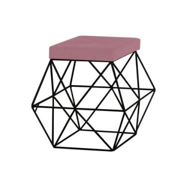 Imagem de Puff Decorativo Sala de Estar Base Preto Trixie Veludo Rosê G41 - Gran