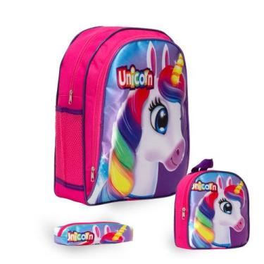 Imagem de Kit Mochila Infantil Feminina Estampa Unicórnio Resistente - Toys 2U