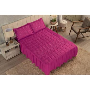 Imagem de Colcha Casal  Com Babado  Cobre Leito Padrão Bordada MATELASSE  03 Peç