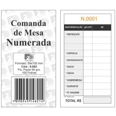 Imagem de Comanda de Mesa Numerada 100 Folhas Com 5 9082 - Fd Grafica