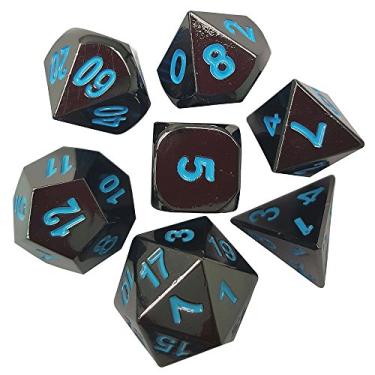 Imagem de ShoppeWatch Polyhedral Metal Dice Set of 7 Blue Numbers for Dungeons and Dragons RPG MTG D&D DND Gaming Role Playing Card Games D4 D6 D8 D10 D12 D20 in Metallic Tin Box DM58BL