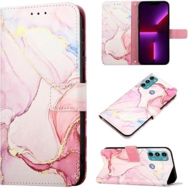 Imagem de Dinglijia Capa Moto G40 Fusion para Moto G60, capa carteira de couro com suporte para cartão com suporte para meninas, mulheres, designs de mármore, capa protetora para celular Moto G60 ouro rosa