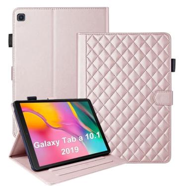 Imagem de Capa para Samsung Galaxy Tab A de 10,1 polegadas 2019 (modelo SM-T510/T515), capa magnética de couro PU para visualização multiângulo com suporte para caneta e compartimento para cartão - ouro rosa