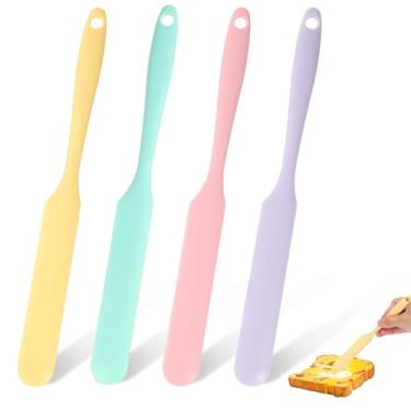 Imagem de 4 espátulas de silicone, antiaderentes resistentes ao calor, conjunto de espátulas de creme de bolo, espátulas de manteiga para misturar, raspadores de massa, raspadores de massa para frascos,