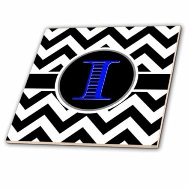 Imagem de Azulejo de cerâmica com monograma em 3D com estampa azul rosa