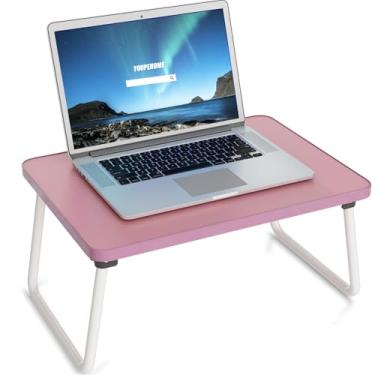 Imagem de Bandeja dobrável para laptop para cama ou sofá, bandeja portátil para servir café da manhã com pernas dobráveis, mini mesa leve, suporte para laptop para trabalhar, ler e escrever, rosa