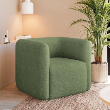 Imagem de Poltrona Decorativa Sala De Estar Trinidad Base Fixa Bouclê Verde Oliva G33 - Gran Belo