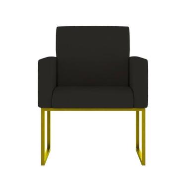 Imagem de Cadeira Poltrona Moderna Com Base De Ferro Dourado Reforçada Cor: Preto