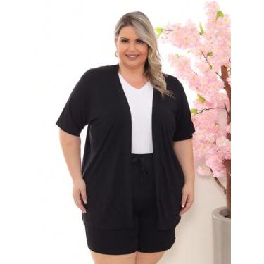 Imagem de Cardigan manga curta KIMONO Malha Plus Size verão - Curvy Plus, Preto,